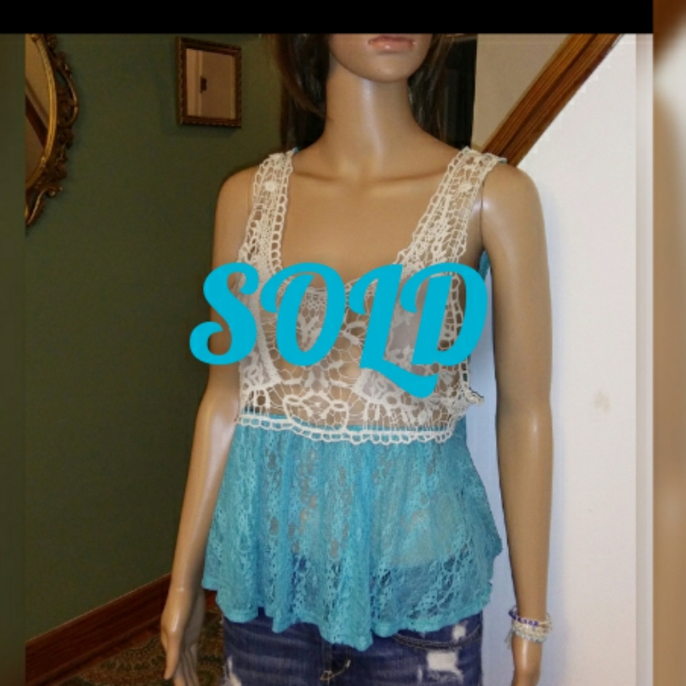 Crochet & Lace Tank Top. Sz-M